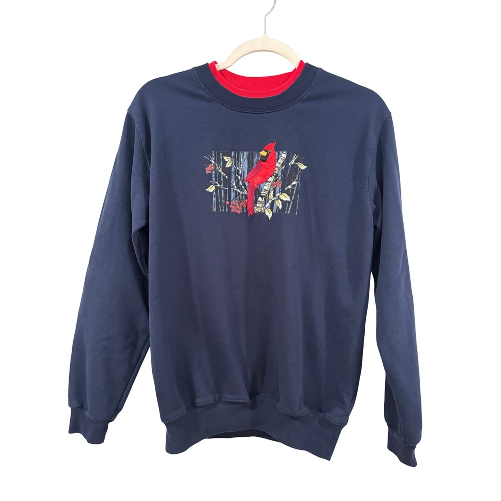 Vintage Country Store Cardinal Sweatshirt Medium M Navy Blue Inset Red Collar